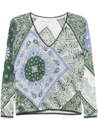 Liu Jo bandana-jacquard top - women - Polyester/Metallized Polyester/Polyamide/Viscose - M - Green