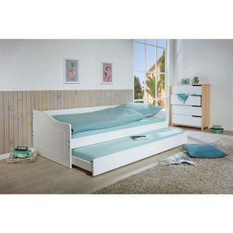 Dmora Dmora Canap&eacute;-lit Avec Lit Gigogne, En Pin Teint&eacute; Blanc, 97x208x62 Cm