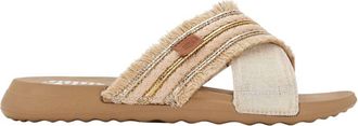 Hey Dude Womens Christi Slide Fringe Sandal In Natural/gold