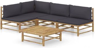 vidaXL Set De Muebles De Jard&iacute;n 5 Piezas Bamb&uacute; Con Cojines Gris Oscuro Vidaxl