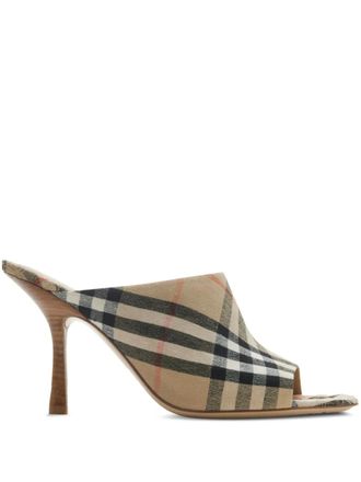 Burberry 90mm Check Mews sandals - women - Linen/Flax/Elastane/Sheepskin/Linen/Flax/Elastane/Leather/Leather - 40 - Neutrals