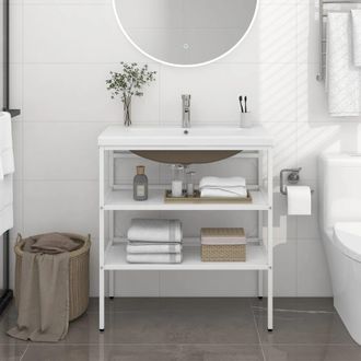 Berkfield Home Bathroom Washbasin Frame with Built-in Basin White Iron