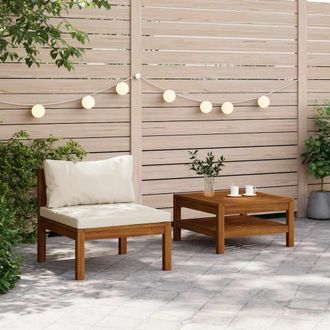 vidaXL Vidaxl - Juego De Sof&aacute; 2 Pzas Con Cojines Blanco Crema Madera De Acacia