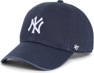 Sporty & Rich Yankees Serif Cotton Twill Baseball Cap in Dark Navy at Nordstrom
