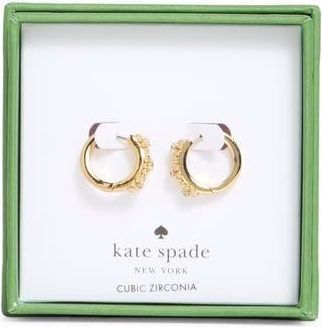 Kate Spade New York flower cubic zirconia huggie hoop earrings in Clear /Gold at Nordstrom Rack