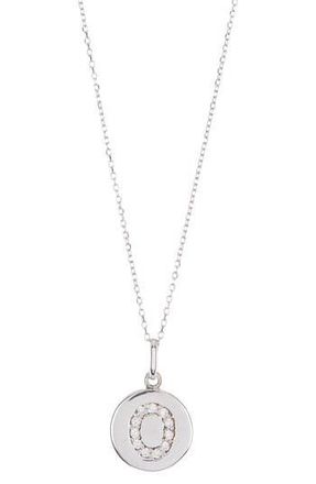 Anzie Sterling Silver Pave White Topaz Initial Round Pendant Necklace in White/Silver at Nordstrom Rack