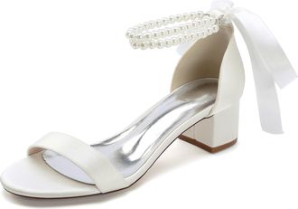Generic Womens Low Open Toe Bridal Heels Chunky Heel Pearl Wedding Shoes Prom, Evening Party, Dress Pumps 4.5Cm,Ivory,10 UK