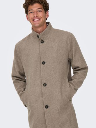 Only & Sons Kurzmantel ONLY & SONS ONSCHARLES WOOL COAT OTW, Herren, Gr. M, greige, Web, Obermaterial: 50% Wolle, 40% Polyester, 5% Polyacryl, 5% Viskose, unifarb