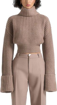Mani&egrave;re De Voir Amaya Roll Neck Knit Jumper With Cuffs in Taupe at Nordstrom, Size X-Small