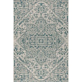 Jonathan Y Designs Estrella Bohemian Medallion Textured Weave Indoor/Outdoor Area Rug in Teal/gray at Nordstrom, Size 3Ft 0In X 5Ft 0In