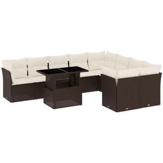 vidaXL Set De Sof&aacute;s De Jard&iacute;n 10 Pzas Y Cojines Rat&aacute;n Sint&eacute;tico Marr&oacute;n Vidaxl