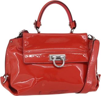 Ferragamo Gancini Handbag Patent Leather Red Patent_Leather Handbag (Pre-Owned)