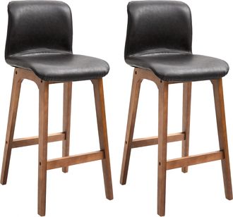 HOMCOM Modern Wood Bar Chairs Kitchen Cafe Stools Dining Barstool Brown | TJ Hughes