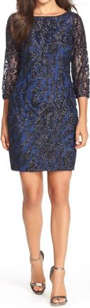 Aidan Mattox 3/4 Sleeve Sequined Dress In Black Blue
