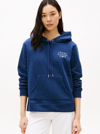 Tommy Hilfiger Womens Monotype Logo Heathered Hoodie - Blue - XXL