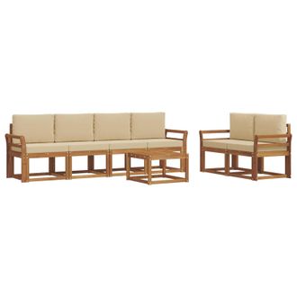 vidaXL Conjunto De Sof&aacute;s De Exterior Con Coj&iacute;n 7 Pcs Natural Y Beige Vidaxl