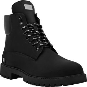 Philipp Plein Nabuk Lage Platte Laarzen - Heren - Veterlaarzen - Zwart - 40 EU - Leer - Schoenen