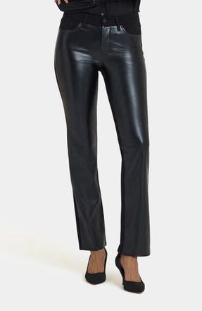 NYDJ Marilyn Straight Leg Mixed Media Faux Leather Pants in Black at Nordstrom Rack, Size 14P