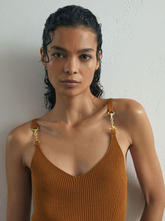 Ismad London Silk-blend Rib-knit Cami, Rust, XS