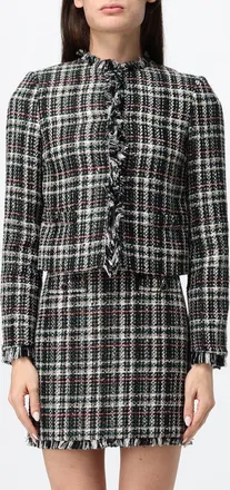 Twin-Set Blazer corto in misto cotone tartan con frange