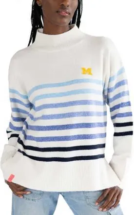 Lusso Womens Lusso White Michigan Wolverines Simone Striple Mock Neck Oversized Pullover Sweater at Nordstrom, Size Xx-Large