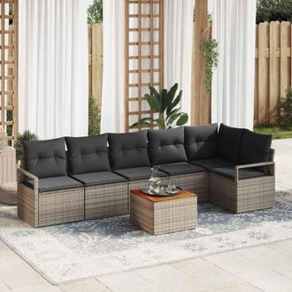 vidaXL Vidaxl - Conjunto De Sof&aacute; De Jard&iacute;n Con Coj&iacute;n 7 Pcs Gris Polirat&aacute;n