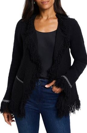 Nic+Zoe Fringe Mix Statement Knit Jacket in Black Onyx at Nordstrom Rack, Size X-Small