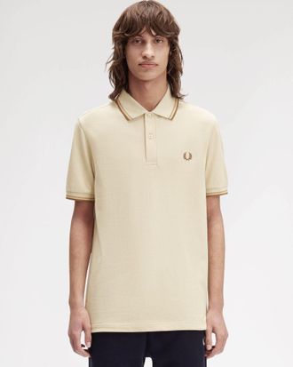 Fred Perry Mens Twin Tipped Signature Polo Shirt in Ivory Cotton - Size X-Large