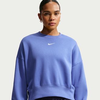 Nike Womens Nike Sportswear Phoenix Fleece Over-Oversized Crew-Neck Sweatshirt in Blue | DQ5761-485