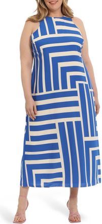 Donna Morgan Print Maxi Dress in Cream/Royal Blue at Nordstrom Rack, Size 24W