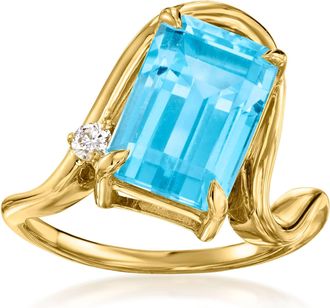 Ross-Simons Swiss Blue Topaz Ring With Lab-Grown Diamonds in 18kt Gold Over Sterling