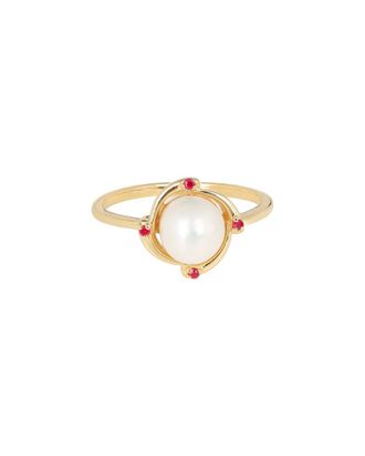 Tiramisu 14K Plated 2.18 Ct. Tw. Pearl, Ruby & 7X7mm Pearl Ring