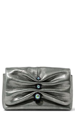 Alexis Bittar Ruched Crystal Metallic Leather Clutch in Graphite Green at Nordstrom