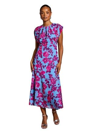 Coast Petite Short Sleeve Chiffon Midi Dress in Blue at Nordstrom, Size 6P