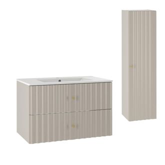 Petits Meubles Set de muebles con lavabo encastrado y columna estratificado 80cm