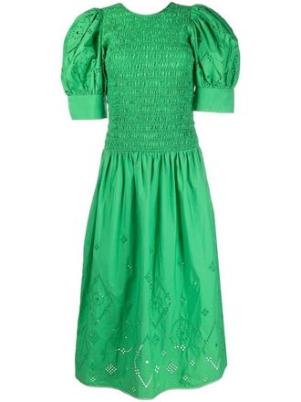 Ganni cut out-detail midi dress - women - Organic Cotton - 38 - Green