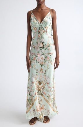 Camilla Wildflower Wunderland V Neck Silk Slip Dress at Nordstrom, Size X-Large