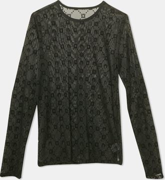 Marine Serre Black Flock Print Mesh Long Sleeve Top