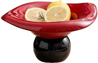 OEM Frutero De Cer&aacute;mica Para Encimera, 33 Cm, Cuenco Decorativo, Soporte Para Frutas Y Verduras, Rojo Y Negro