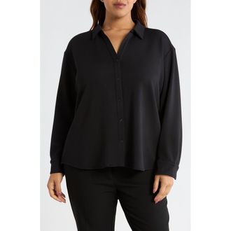 Spanx Oversize Button-Up Shirt in Very Black at Nordstrom, Size 1X