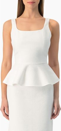 Ivonne Herringbone Jacquard Square-Neck Sleeveless Peplum Top in White at Nordstrom, Size 10