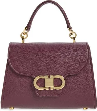 Ferragamo Double Gancio Leather Top Handle Bag in Plum at Nordstrom