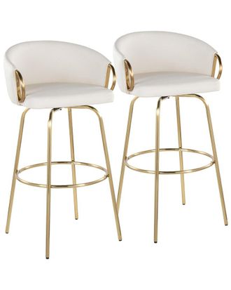 LumiSource Set Of 2 Claire 30In Contemporary/Glam Fixed-Height Swivel Bar Stools With Footrest