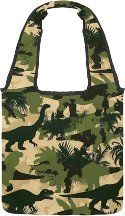 Generic Dinosaur Tree Camouflage Pattern Reversible Canvas Shoulder Tote - Double-Sided Print, 12oz Cotton, 27cm Drop, Fold-Flat Bag for Travel, Shopping, Str