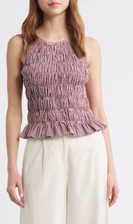 Faithfull The Brand Heidi Gingham Shirred Cotton Top in Gingham Deep Red at Nordstrom Rack, Size Xx-Large