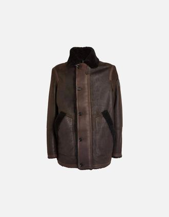 Belstaff Mens Belstaff Ramsey Lamb Leather Ebony Brown Sherling Leather Jacket - Size: 40/Regular
