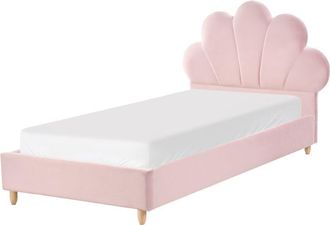 Beliani Cama Con Somier Moderna Tapizado De Terciopelo Infantil Somier De L&aacute;minas Rosa 90 X 200 Cm Neulise