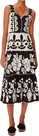 Farm Rio Summer Cutwork Midi Dress In Black/white