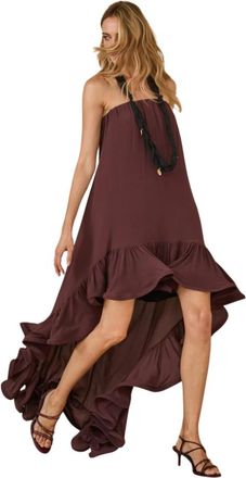 Souvenir Bandeau Jurk met Asymmetrische Zoom - Dames - Zomerkleedjes - Bruin - L - Kleedjes