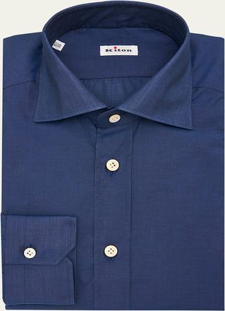 Kiton Mens Cotton Point-Collar Dress Shirt